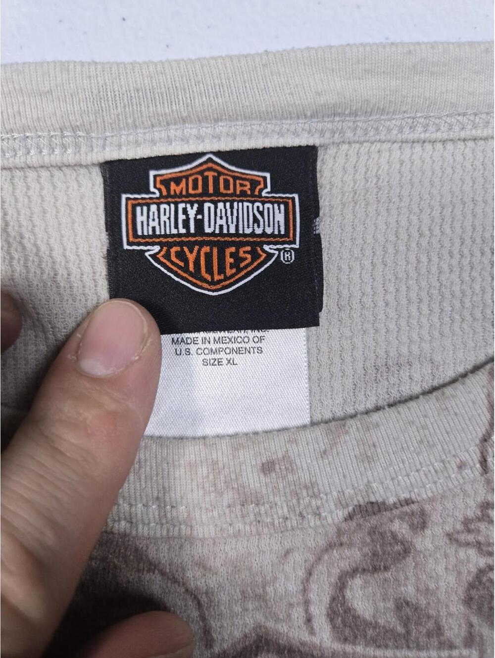 VTG Harley Davidson - Brown Flame Waffle Knit Themal Long Sleeve Shirt - Mens XL - Picture 7 of 16